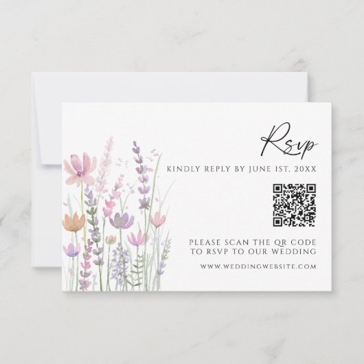 Soft Pastel Wildflower QR Code Wedding RSVP Card (Devant)