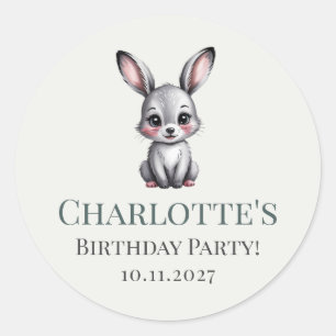 Soft Pastel Woodland Bunny met naam Meisje Verjaar Ronde Sticker