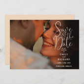 Soft Peach 2 foto Elegant script bruiloft Save The Date (Voorkant / Achterkant)