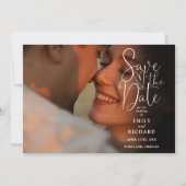 Soft Peach 2 Foto Elegant Script Wedding QR Code Save The Date (Voorkant)