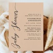 Soft Peach Eenvoudig Modern Script-Baby shower Kaart