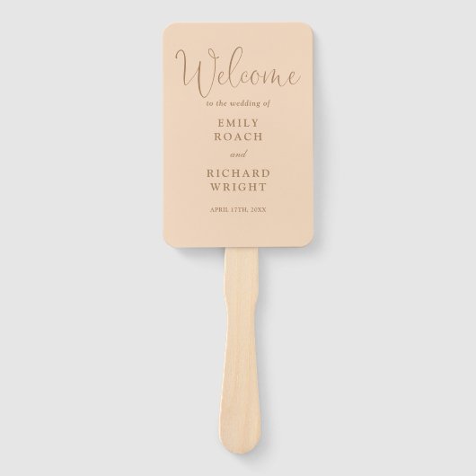 Soft Peach Elegant Script Wedding Program Handwaaier (Voorkant)