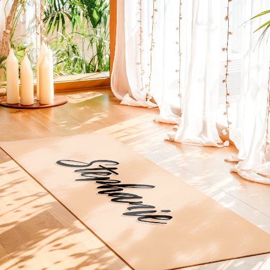 Soft Peach en Black Aangepaste naam Eenvoudig Yogamat