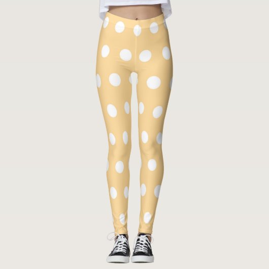 Soft Peach en White Polka Dot Pattern Girly Schatt Leggings (Voorkant)