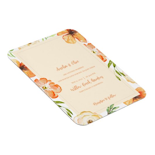 Soft Peach Floral Magnetic Wedding Invitation Magneet (Rechterzijde)