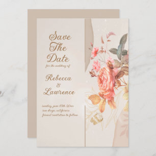 Soft Peach Flowers Elegant Wedding Invitation Kaart