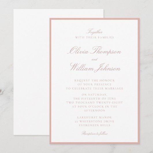 Soft Peach Framed Wedding Invitation (Devant / Derrière)
