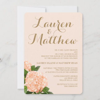 Soft Peach Hydrangea Wedding Invitation Kaart