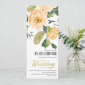 SOFT PEACH PEONY FLORAL BUNCH WATERVERF WEDING KAART (Staand voorkant)