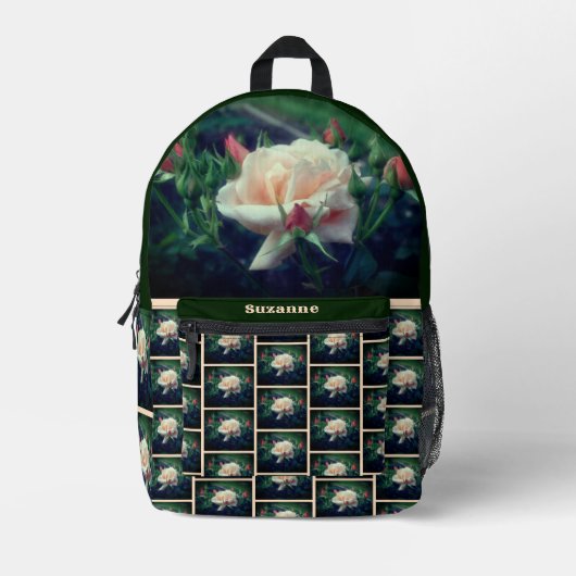 Soft Peach Roos Flower Natuur gepersonaliseerd Bedrukte Rugzak (Voorkant)