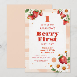 Soft Peach Tones Aardbeien Daisy 1e verjaardag Kaart