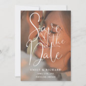 Soft Peach Wedding Photo Elegant Script QR-code Save The Date (Voorkant)