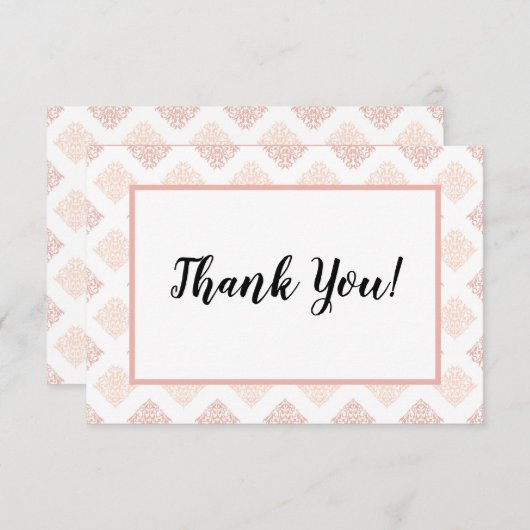 Soft Peachy Blush Damask Bedankkaart (Voorkant / Achterkant)