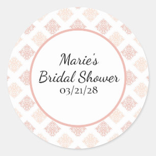 Soft Peachy Blush Damask Ronde Sticker