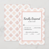 Soft Peachy Blush Damask RSVP Kaartje (Voorkant / Achterkant)