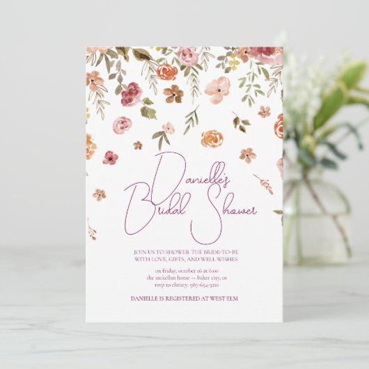 Soft Petal Rain Bruids Douche Uitnodiging (Staand voorkant)