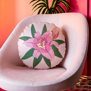 Soft Pink Blooming Lily Round Pillow Rond Kussen