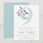 SOFT PINK BLUSH BLUE FLORAL 9TH ELKE LEEFTIJD BIRT KAART (Voorkant / Achterkant)