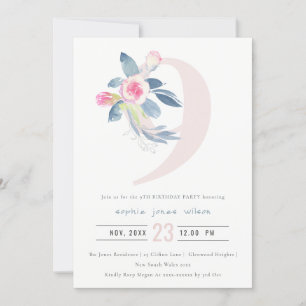 SOFT PINK BLUSH BLUE FLORAL 9TH ELKE LEEFTIJD BIRT KAART