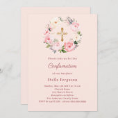 Soft pink blush florals cross Confirmation Kaart (Voorkant / Achterkant)