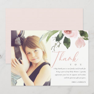 SOFT PINK BLUSH ROOS BABY SHOWER DANK U FOTO KAART