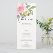 SOFT PINK BLUSH ROOS WATERVERF FLORAL WEDING MENU (Staand voorkant)