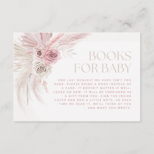 Soft Pink Boho Arch Boeken voor Baby Informatiekaartje (Voorkant)