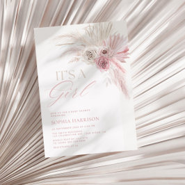 Soft Pink Boho Arch Girl Baby shower Kaart