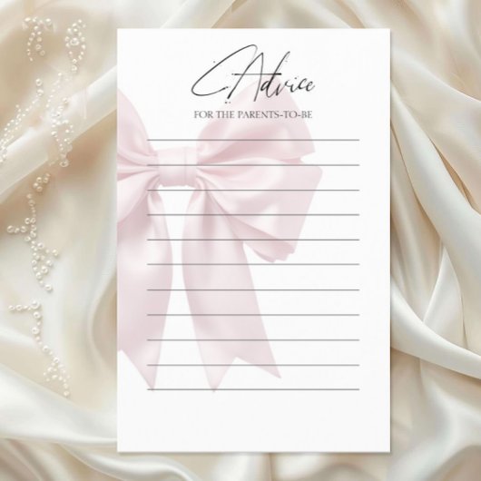 Soft Pink Bow Baby shower Advies Kaart