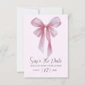 Soft Pink Bow Girl Baby Shower Save The Date (Voorkant)