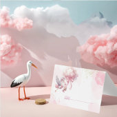 Soft Pink Clouds Stork Baby shower Bedankt kaart
