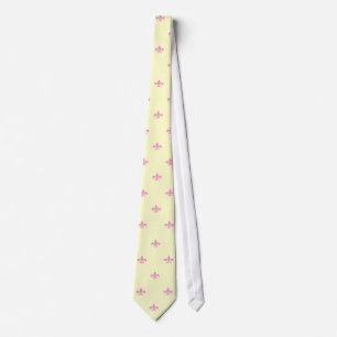 Soft Pink Fleur de Lis on Yellow Weddenschap Strop Stropdas