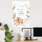 Soft Pink Floral Baby shower Welkom Poster (Thuiskantoor)