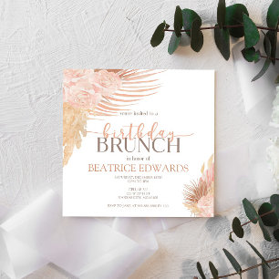 Soft Pink Floral Birthday Brunch Party Invitation Kaart