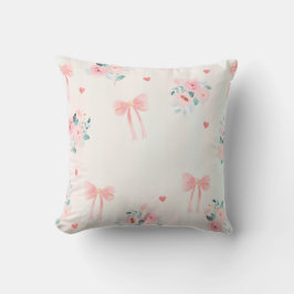 Soft Pink Floral & Bow Pattern – Cute Romantic  Kussen