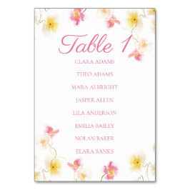 Soft Pink Floral Number Seating Chart Card Kaart