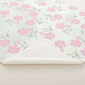 Soft Pink Floral Sherpa Blanket Deken