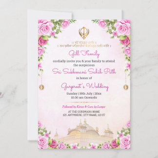 Soft Pink Floral Sukhmani Sahib Path Invitation