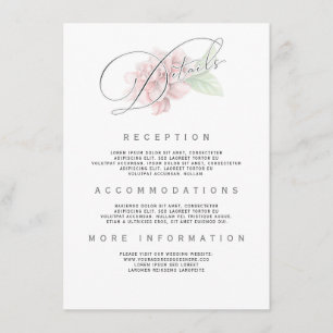 Soft Pink Flower Typografie Trouwinformatie Informatiekaartje