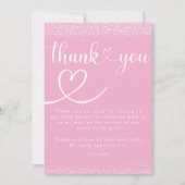 Soft Pink Glitter Thank You Heart Script Bedankkaart (Voorkant)
