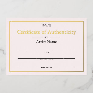 Soft Pink Gold Foil Certificaat van echtheid Folie Uitnodiging