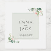 Soft pink greenery names wedding wijn etiket (Enkel label)