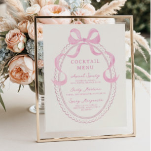 Soft Pink Hand Drawn Bow Lijst Cocktail Poster
