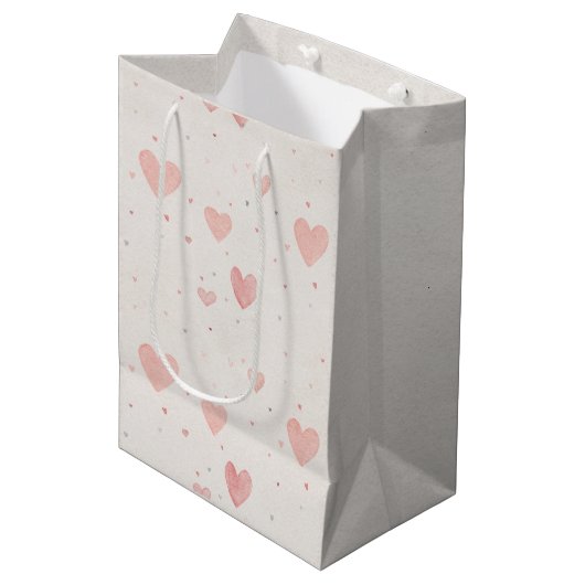 Soft Pink Hearts Gift Bag Medium Cadeauzakje (Voorkant Gekanteld)