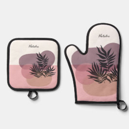 Soft Pink Pastel Abstract Tropical Ovenwant & Pannenlap Set