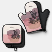 Soft Pink Pastel Abstract Tropical Ovenwant & Pannenlap Set (Voorkant / Achterkant)