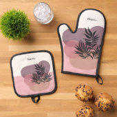 Soft Pink Pastel Abstract Tropical Ovenwant & Pannenlap Set (Top down)