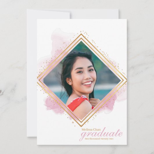 Soft Pink Pastel and Gold Diamond Afstuderen Invit Kaart (Voorkant)
