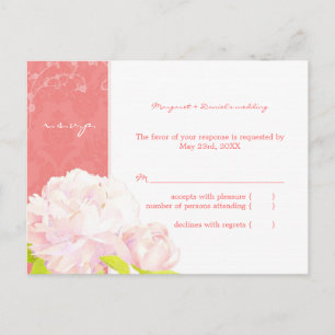 Soft Pink Peony Wedding RSVP Uitnodiging Briefkaart
