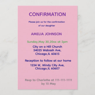 Soft Pink & Purple Confirmation Invitation